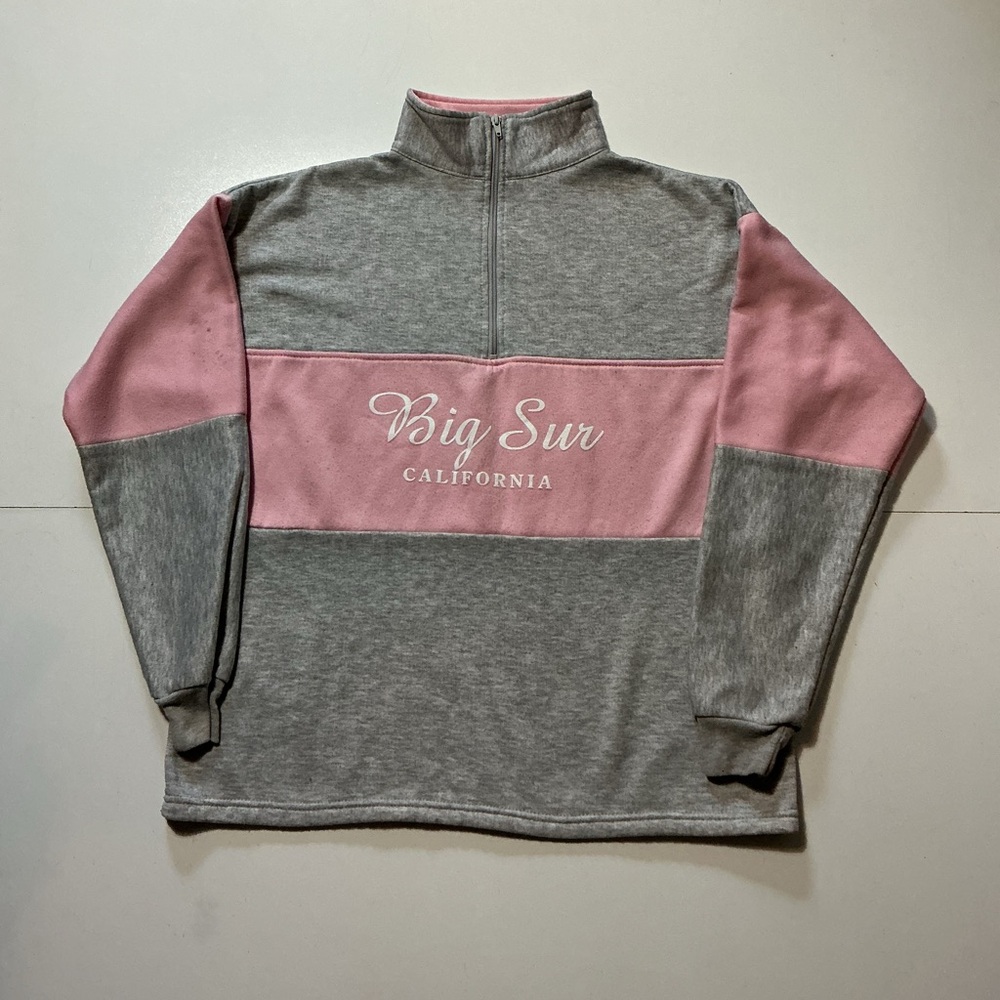 Vintage Big Sur California Souvenir Pink Gray 50/50 1/4 Zip Pullover Sweatshirt - Picture 1 of 10